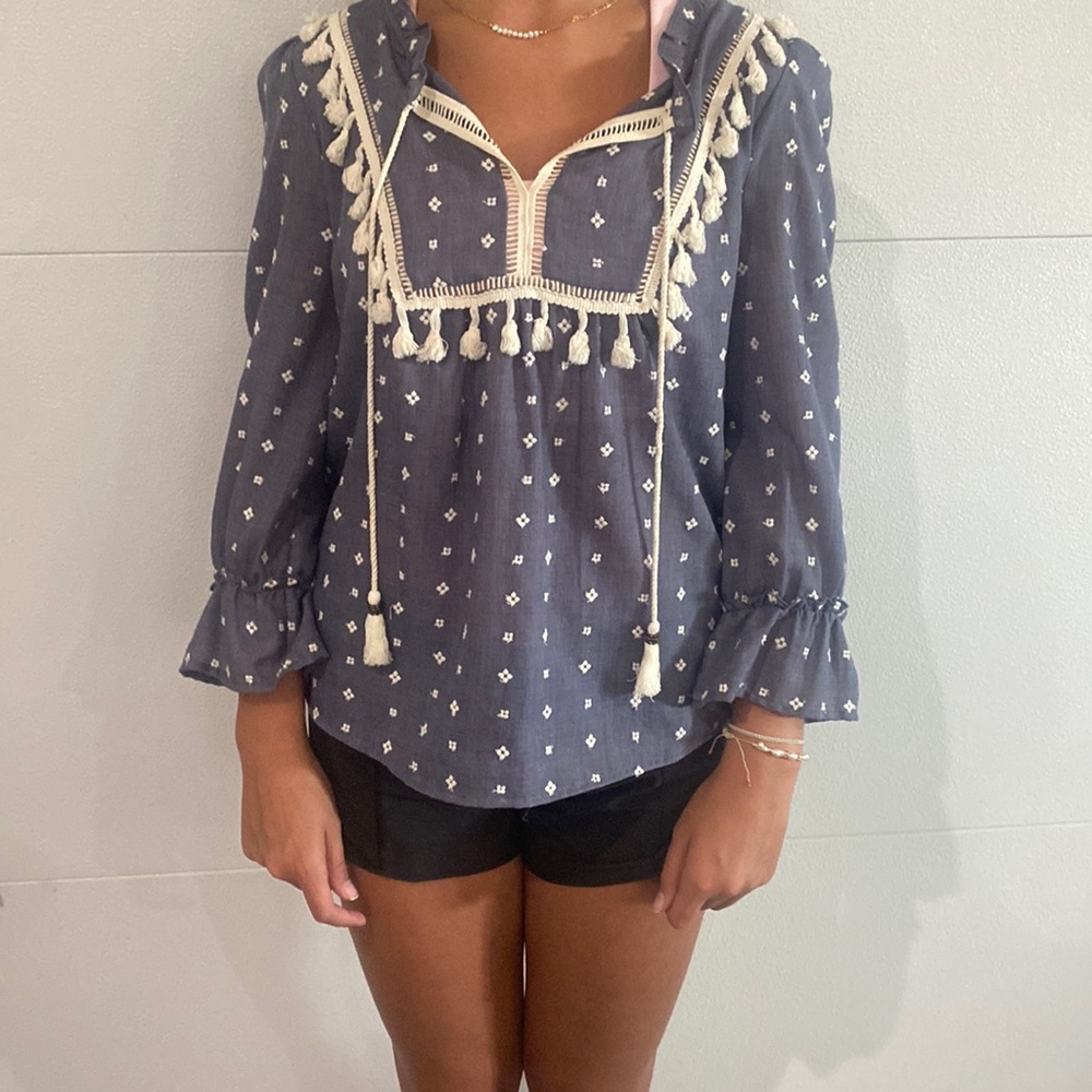 Mauve Shirt Tunic Blue Pattern